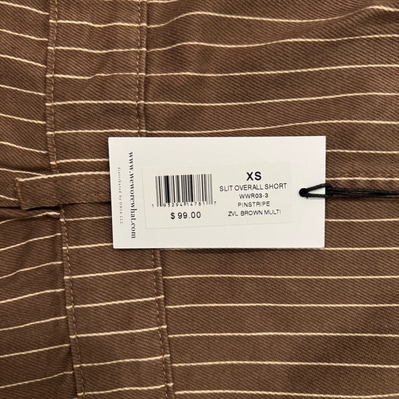 WeWoreWhat Slit Overall Short - Brown Pinstripe - Size XS - Picture 7 of 8